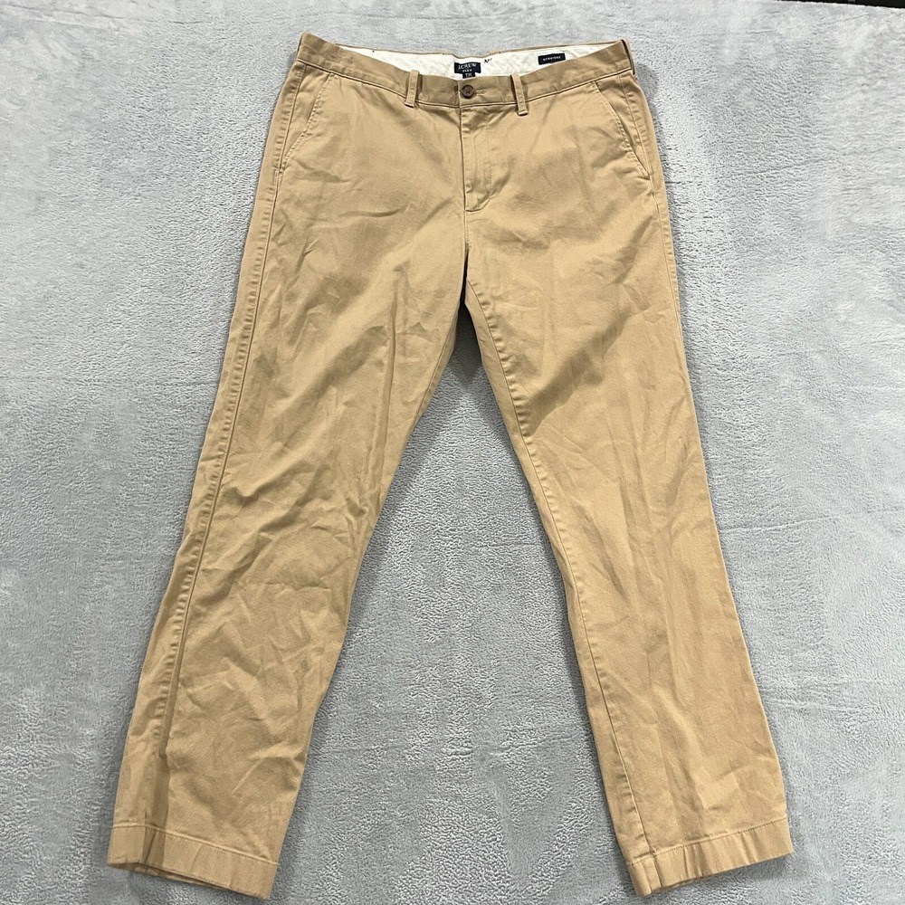 J. Crew Flex Chino Pants Mens 35x32 Khaki Tan Slim Straight Preppy Stretch